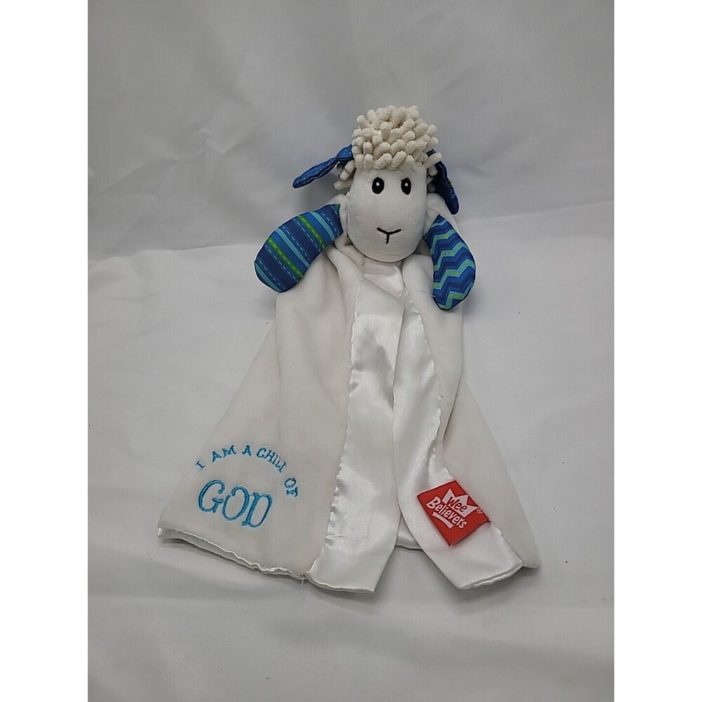Wee Believers Lamb I am a Child of God Lovey Sheep Blue Security Blanket Satin